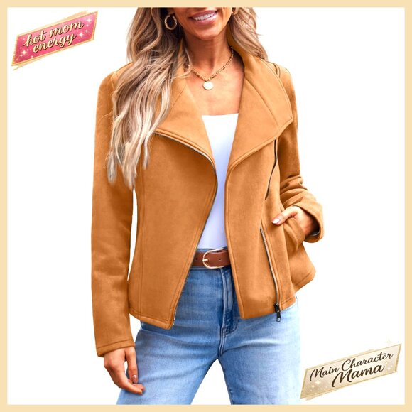 Jackets & Blazers - Cropped Faux Suede Leather Jacket, Open Front Cardigan Style Coat